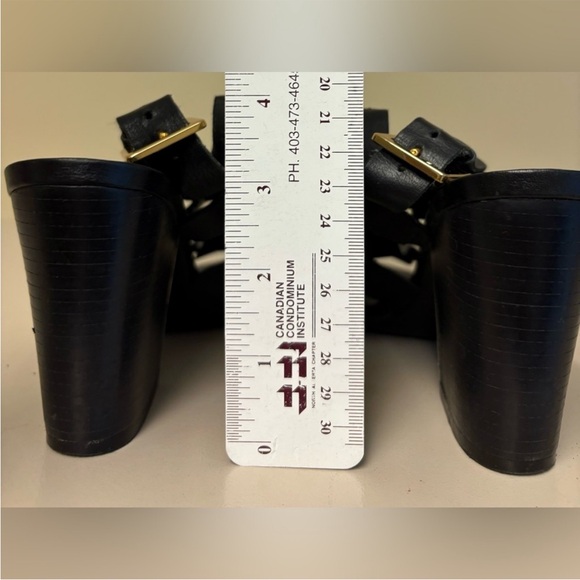 Jorge Bischoff Black Leather Block Heel Sandals Gold Accent Size 36 - Picture 7 of 8